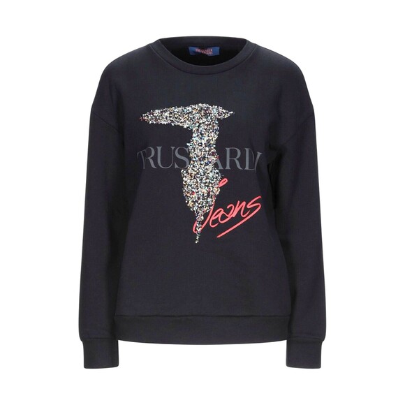 Trussardi Tops - TRUSSARDI JEANS Women's Cotton Sweater Black Embellished Logo Sweatshirt SZ L